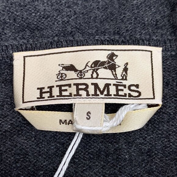 Hermes Deep Grey 100% Cashmere Hooded Zipper Cardigan W/ Lambskin Detail Size S - Picture 2 of 8